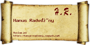 Hanus Radvány névjegykártya